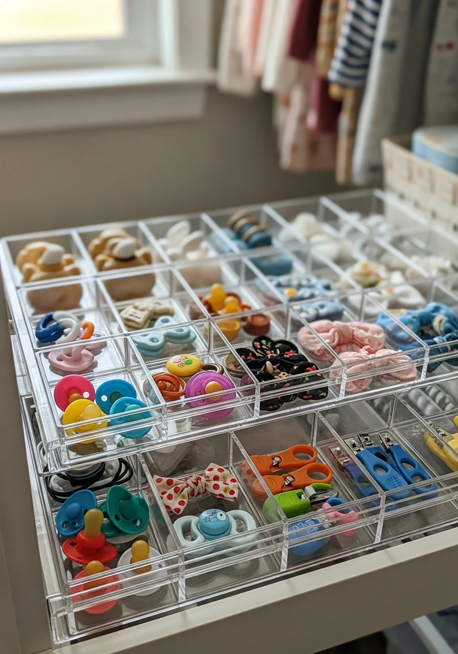 Shallow Trays for Accessories - 30 Genius Ideas for Nursery Closet Organization