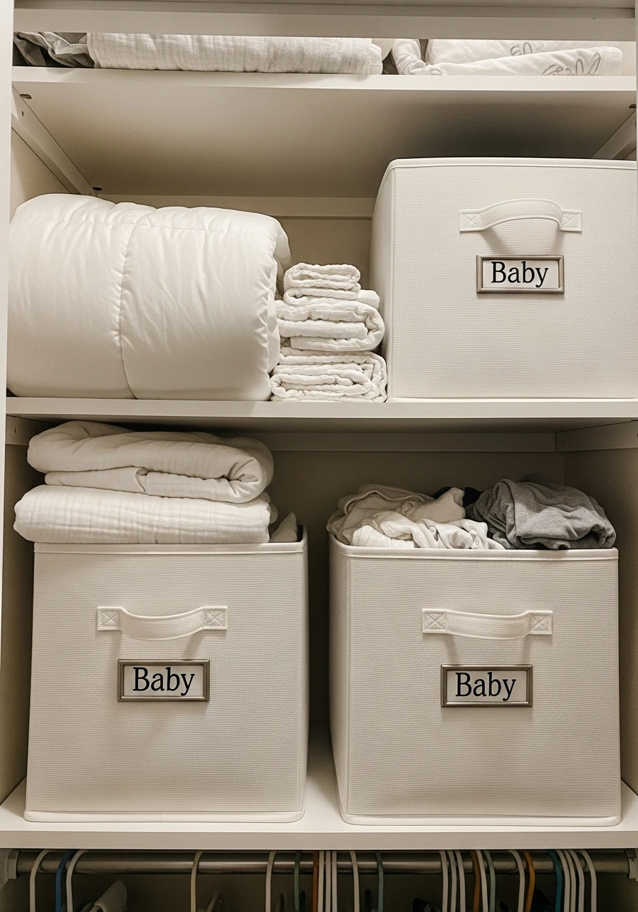 Top Shelf for Bulky Items - 30 Genius Ideas for Nursery Closet Organization