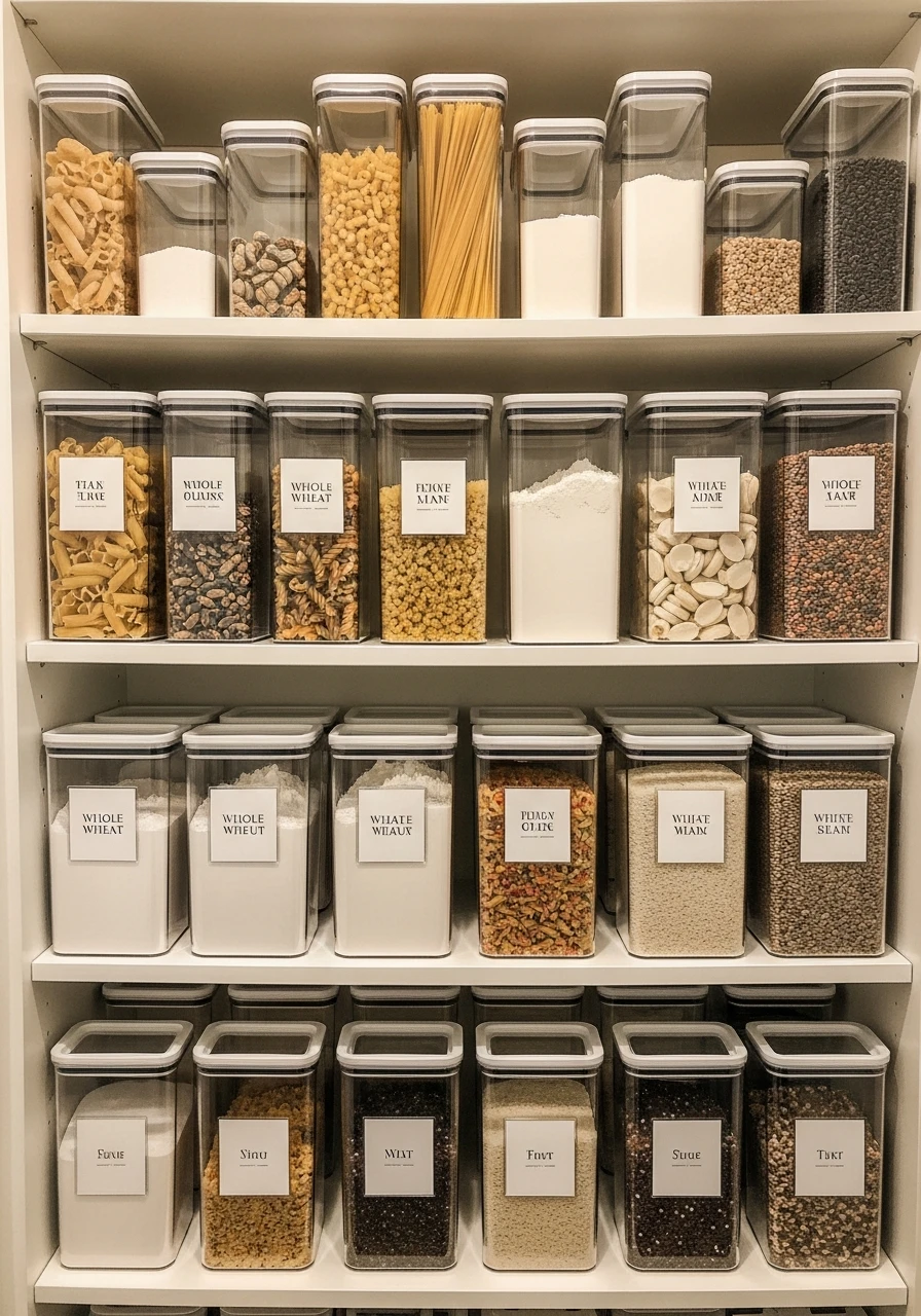 Clear Container Storage System - 50 Brilliant Pantry Organization Ideas for a Perfect Kitchen
