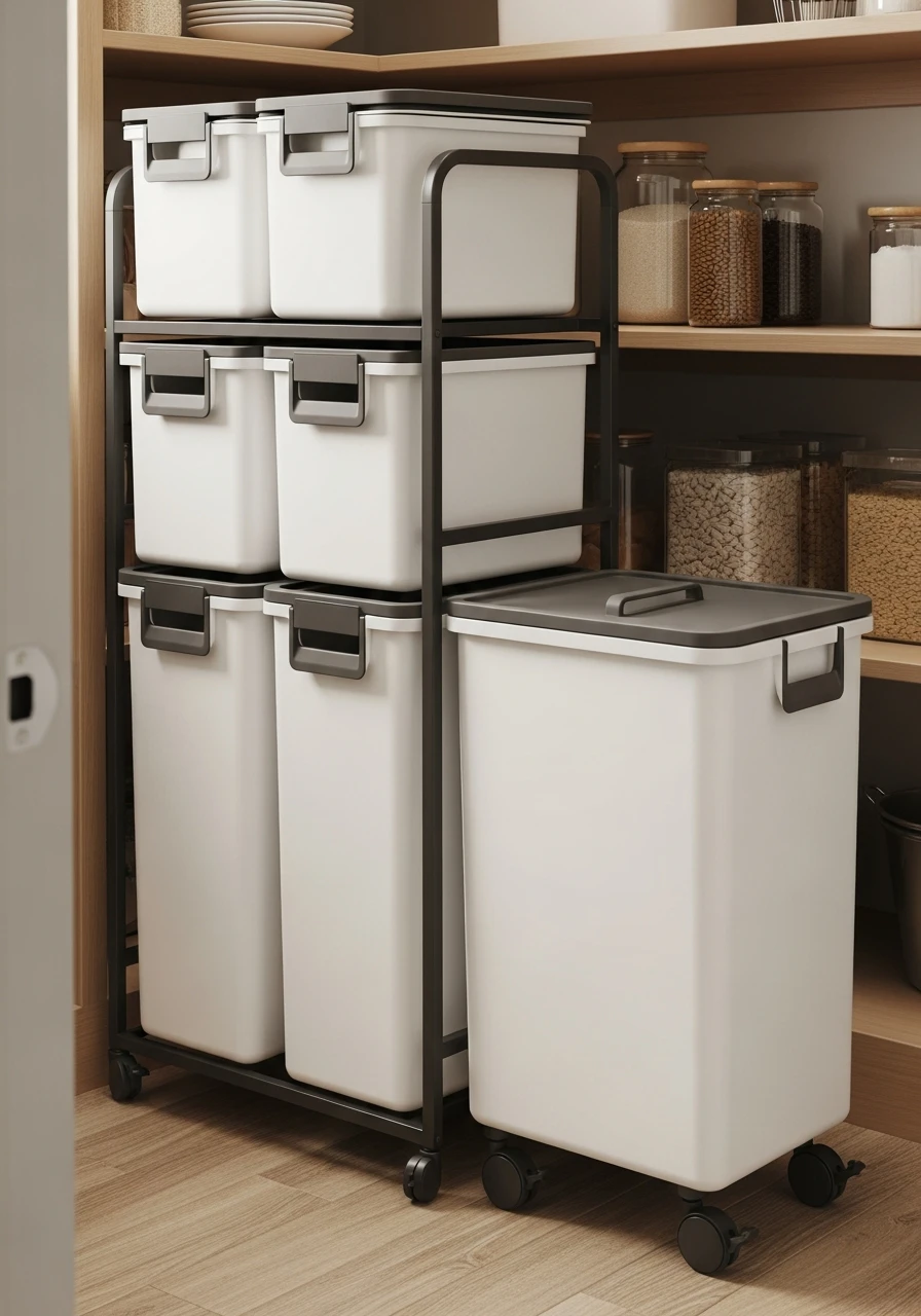 Rolling Bins for Bulk Foods - 50 Brilliant Pantry Organization Ideas for a Perfect Kitchen