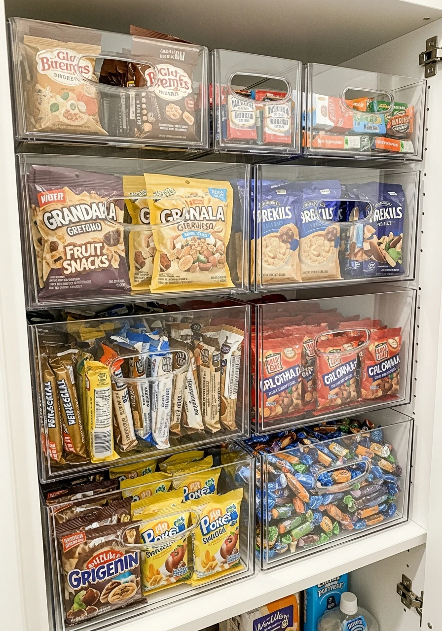 Transparent Snack Drawer Systems - 50 Brilliant Pantry Organization Ideas for a Perfect Kitchen