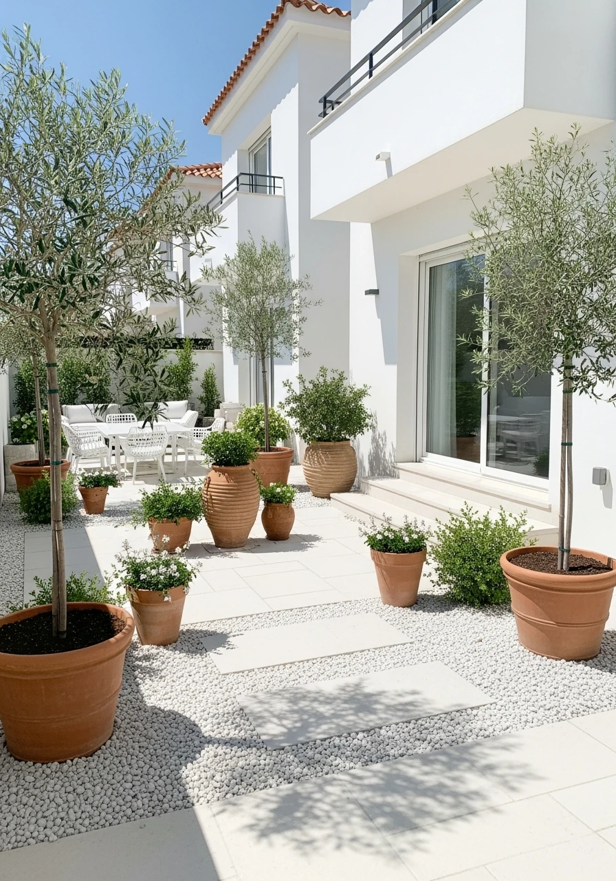 Mediterranean White Stone Patio Garden