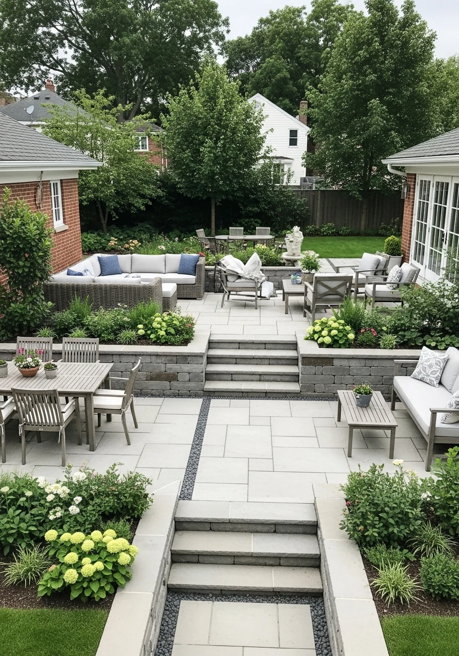 Split-Level Terrace Patio Garden Design