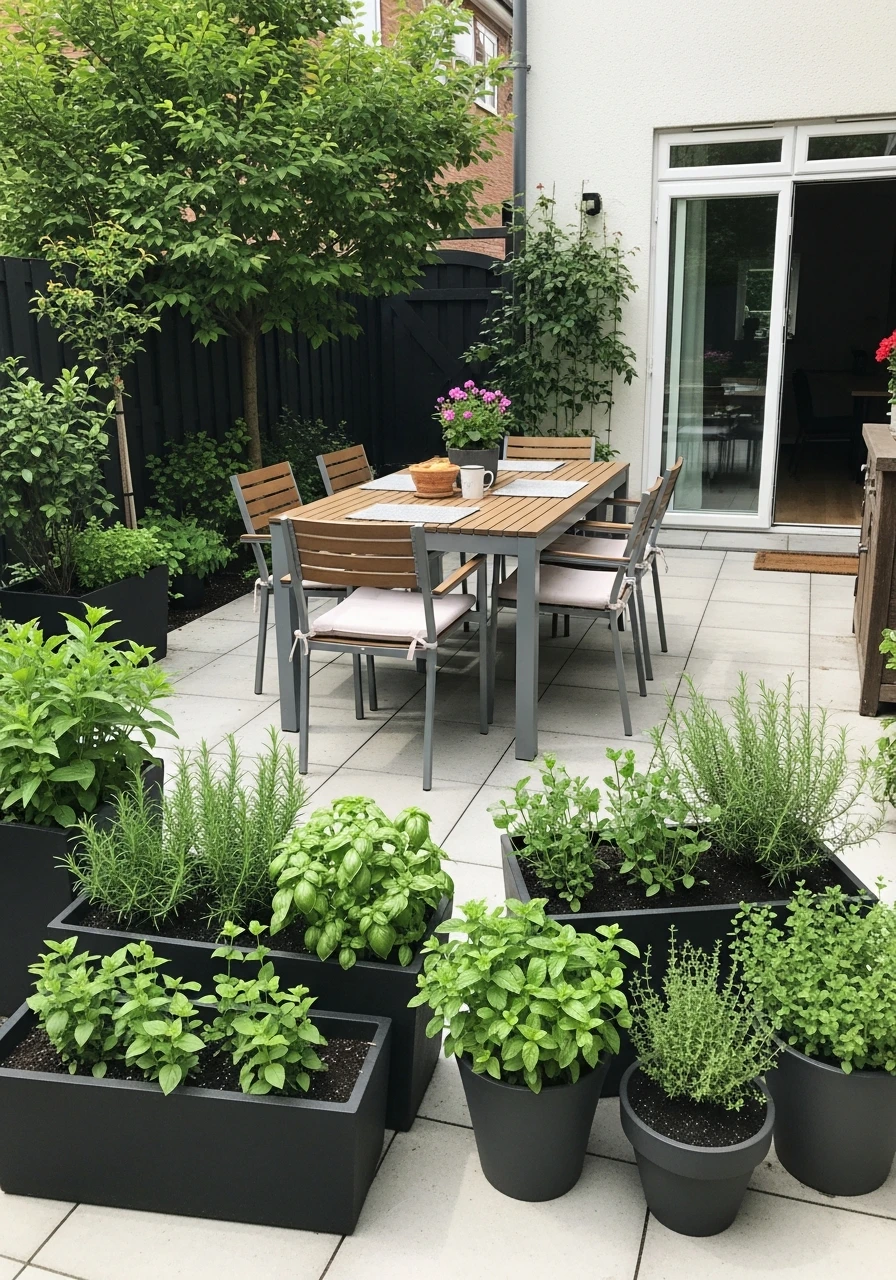 Outdoor Dining Patio Garden With Herbs