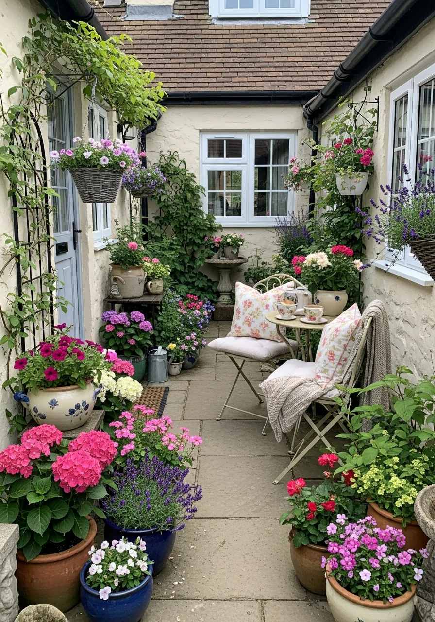 Cottage-Style Flowering Patio Garden