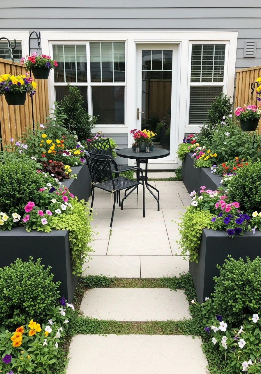 Small Courtyard Patio With Raised Planters