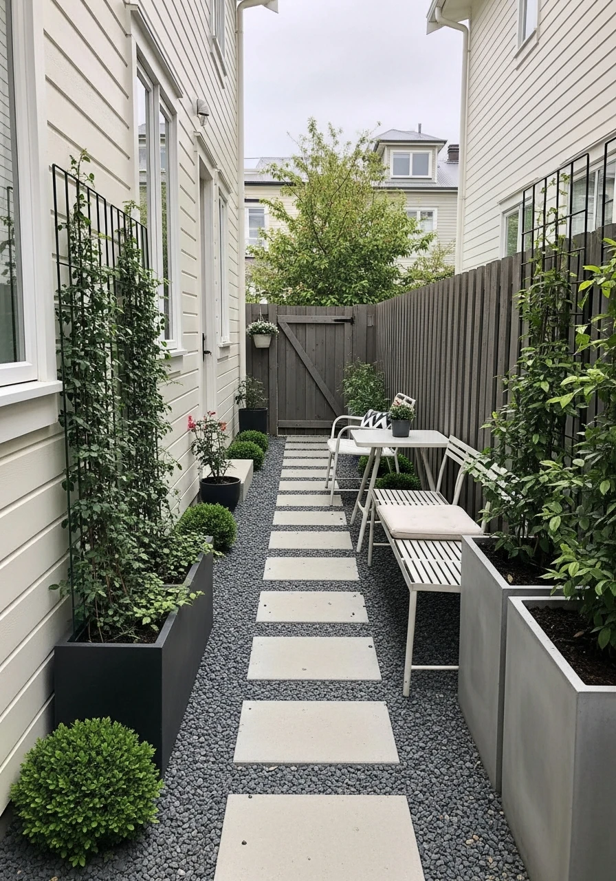 Narrow Side-Yard Patio Garden Design