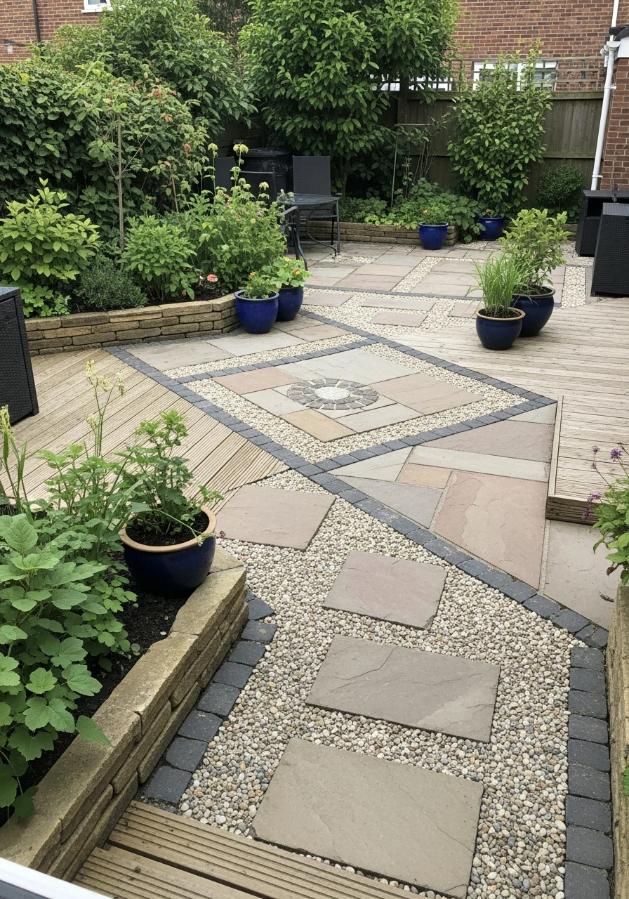 Patio Garden With Mixed Paving Materials
