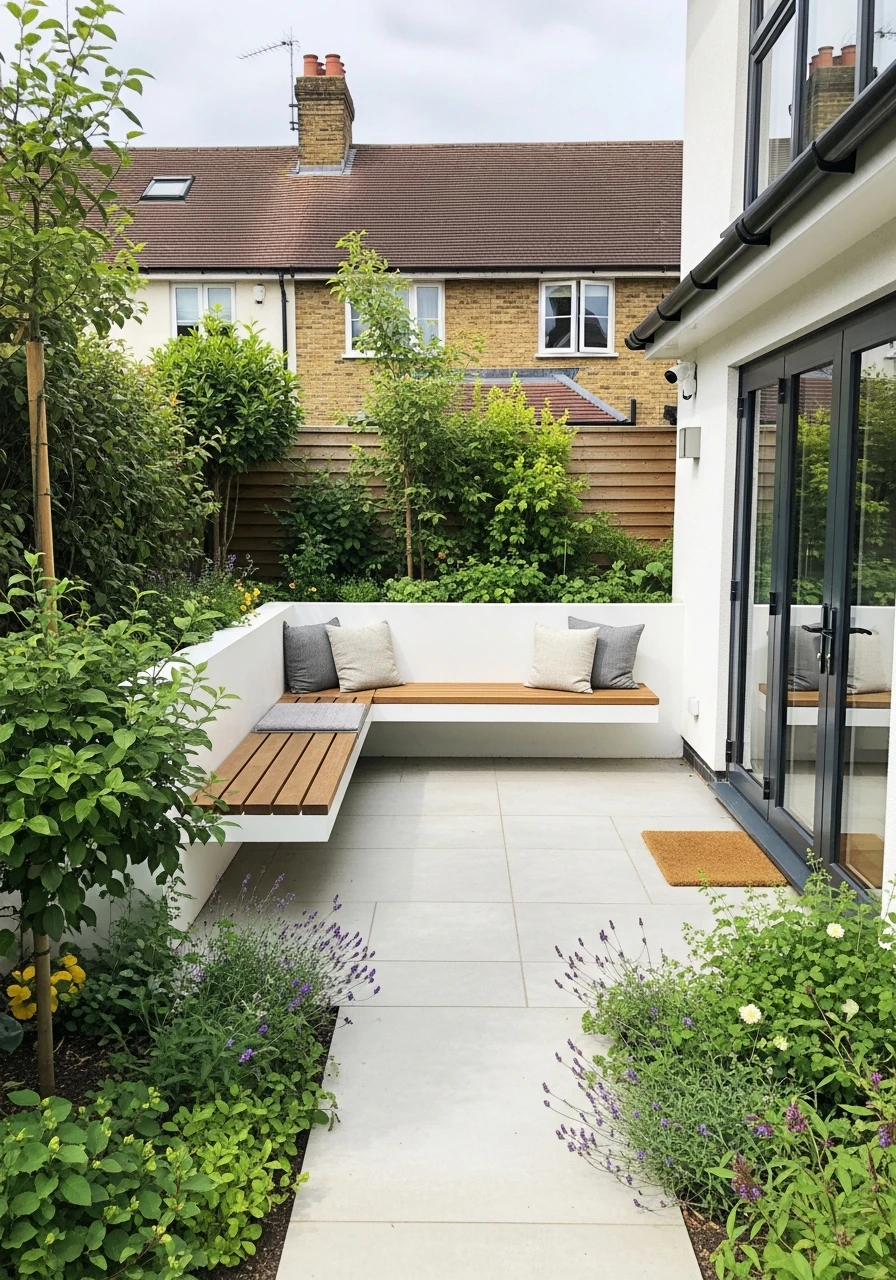Patio Garden With Floating Bench Seating