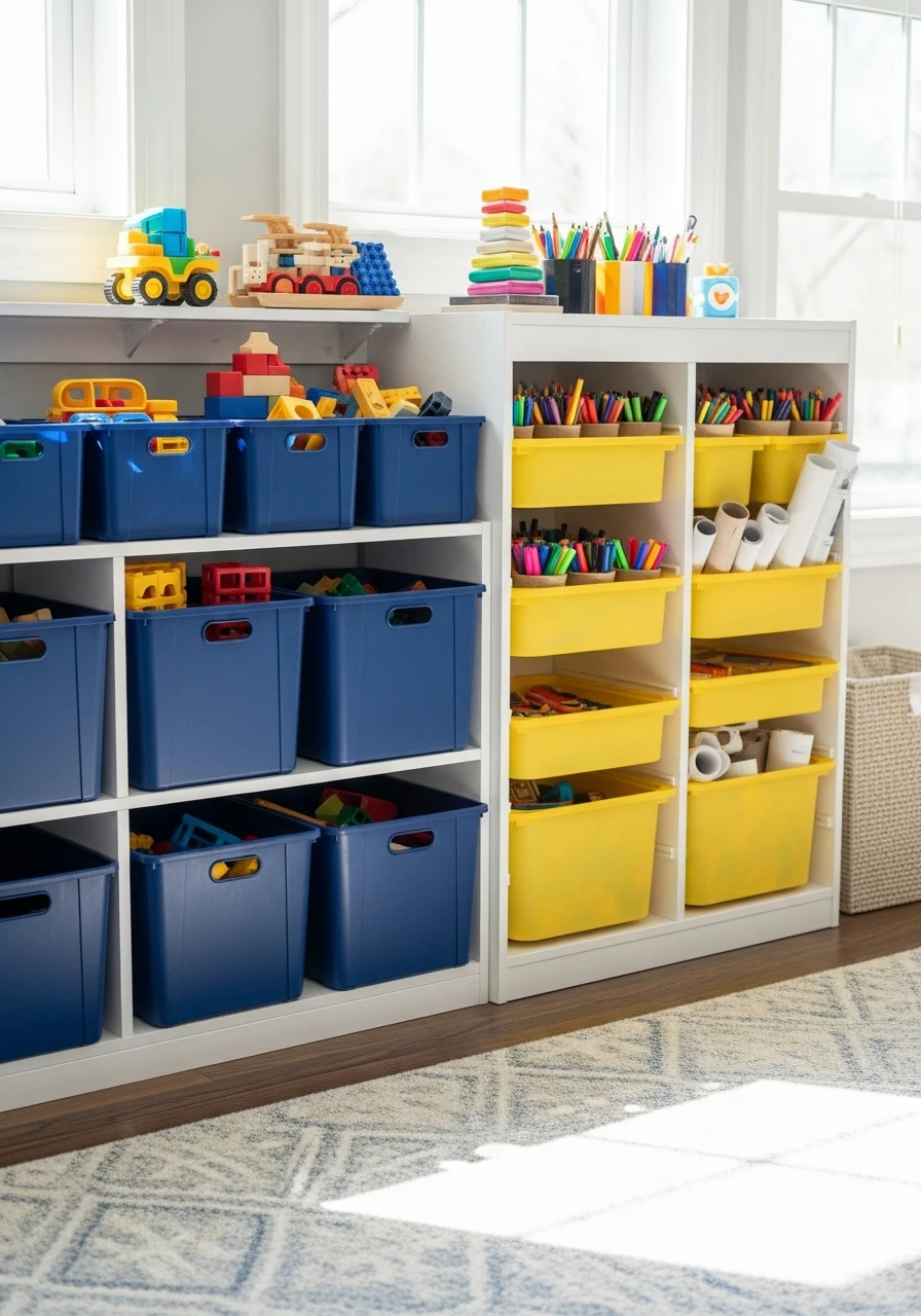 Color-Coded Zones - 40 Genius Playroom Storage Ideas for a Tidy Home