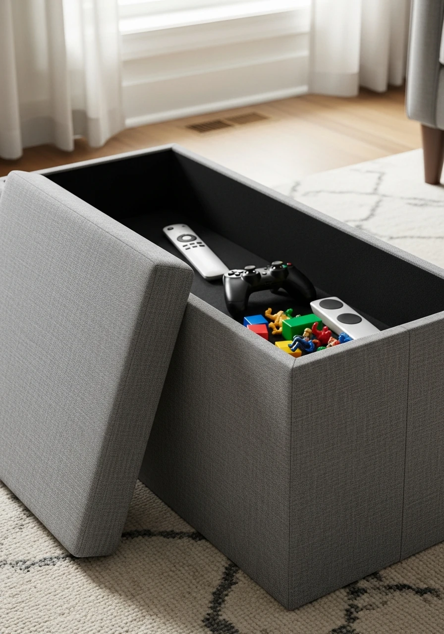 Hidden Storage Ottoman - 40 Genius Playroom Storage Ideas for a Tidy Home