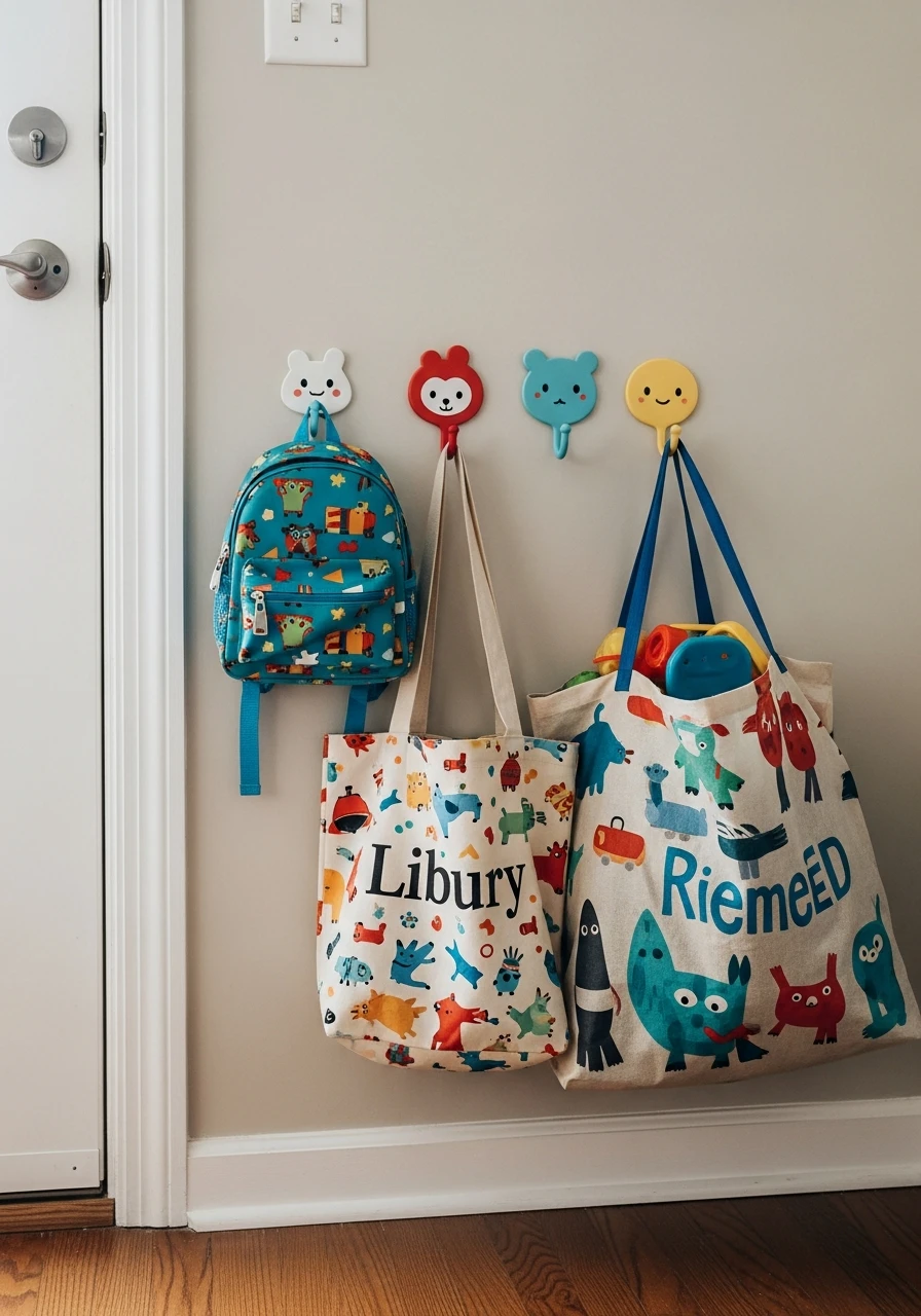 Wall Hooks for Bags - 40 Genius Playroom Storage Ideas for a Tidy Home