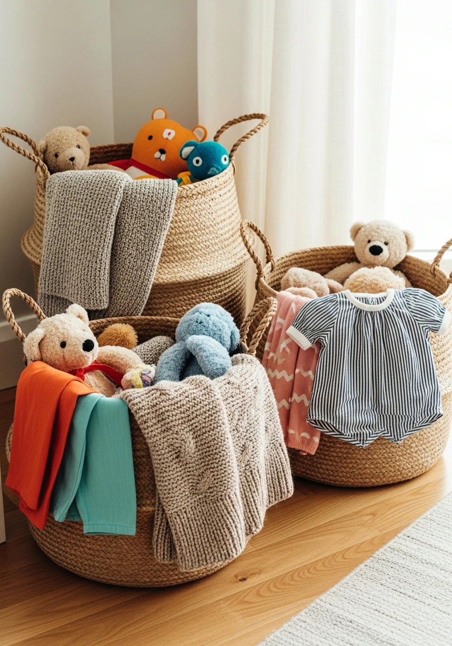 Woven Basket Floor Storage - 40 Genius Playroom Storage Ideas for a Tidy Home