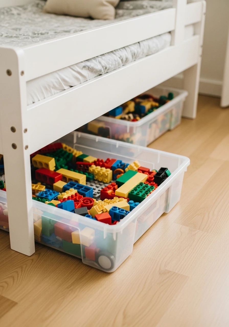 Rolling Under-Bed Bins - 40 Genius Playroom Storage Ideas for a Tidy Home