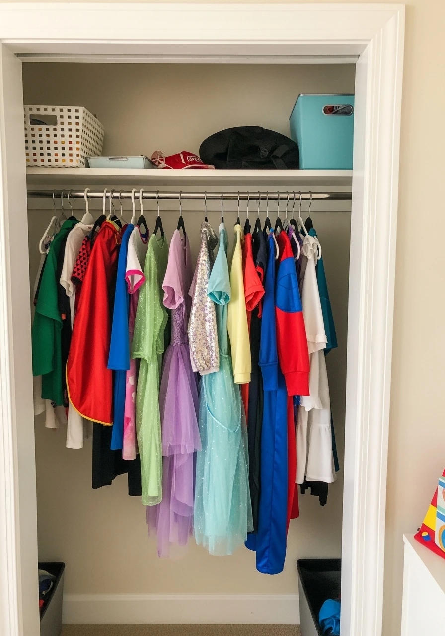 Tension Rod Costume Closet - 40 Genius Playroom Storage Ideas for a Tidy Home