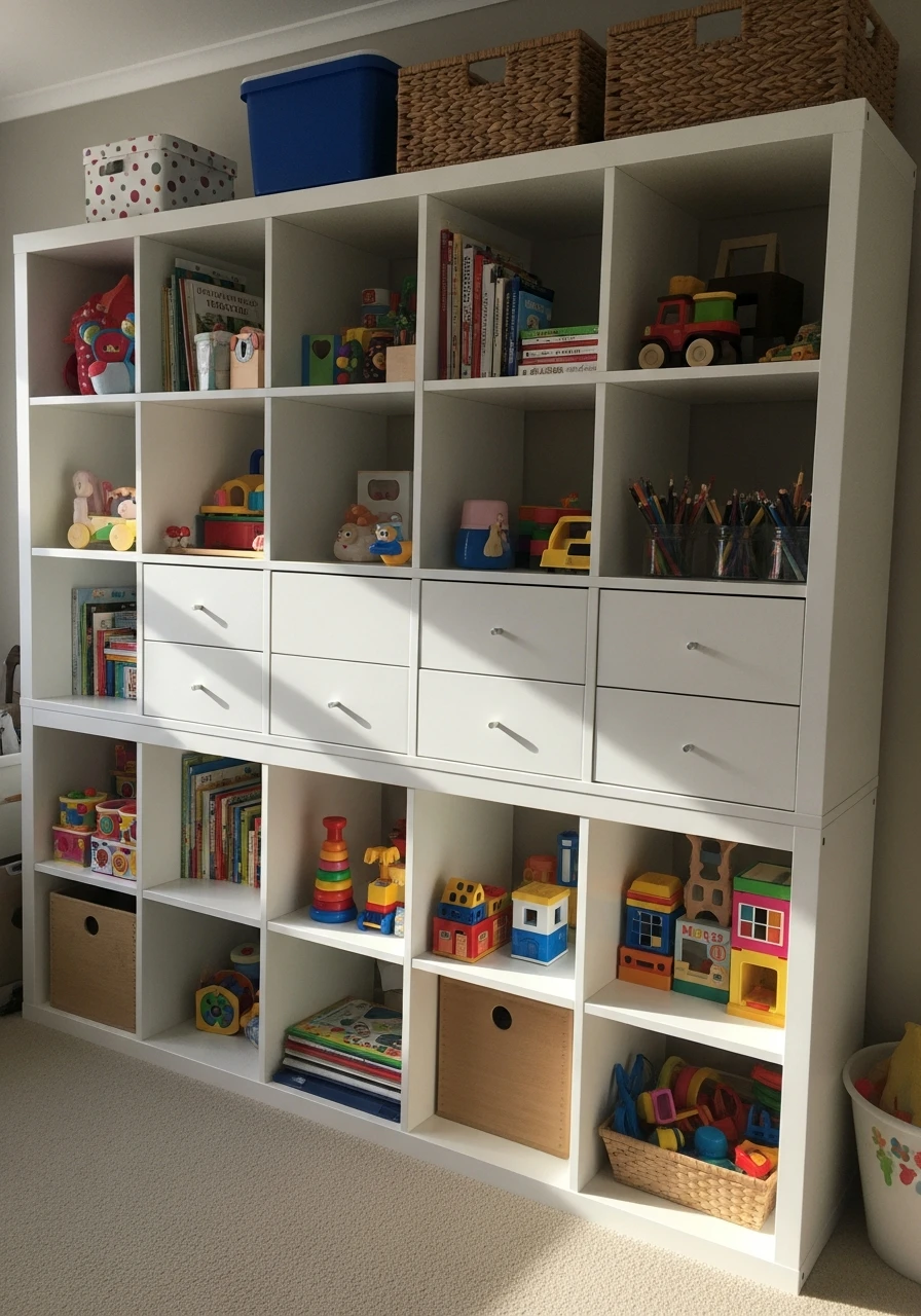 IKEA Kallax Door Inserts - 40 Genius Playroom Storage Ideas for a Tidy Home