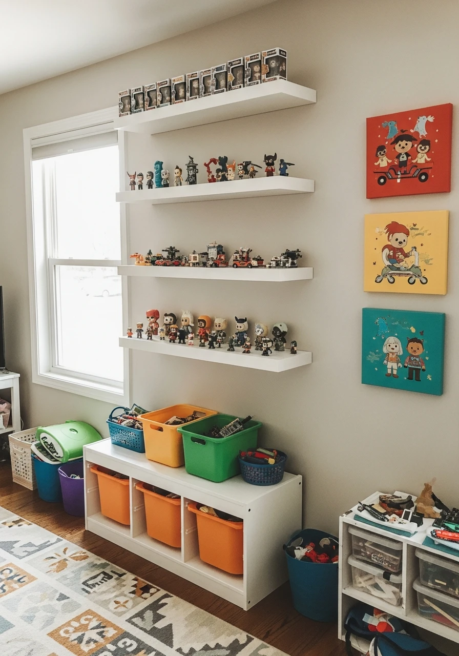 Floating Wall Shelves - 40 Genius Playroom Storage Ideas for a Tidy Home