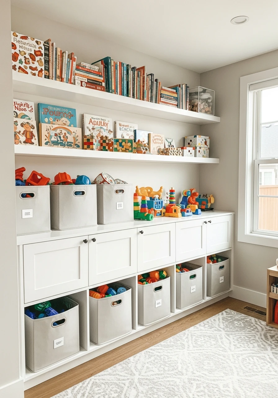 Mix Open and Closed Storage - 40 Genius Playroom Storage Ideas for a Tidy Home