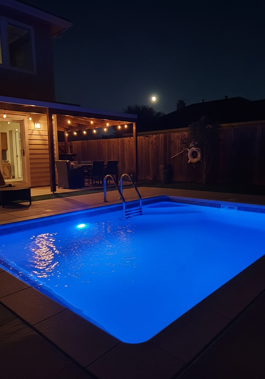 Nighttime LED Lighting - 50 Small Backyard Pool Ideas That Look High-End (Even on a Budget)