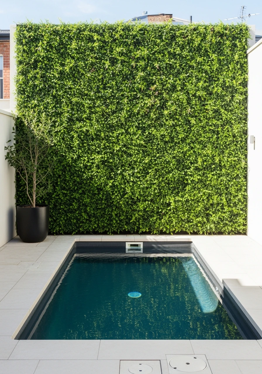 Green Vertical Garden - 50 Small Backyard Pool Ideas That Look High-End (Even on a Budget)