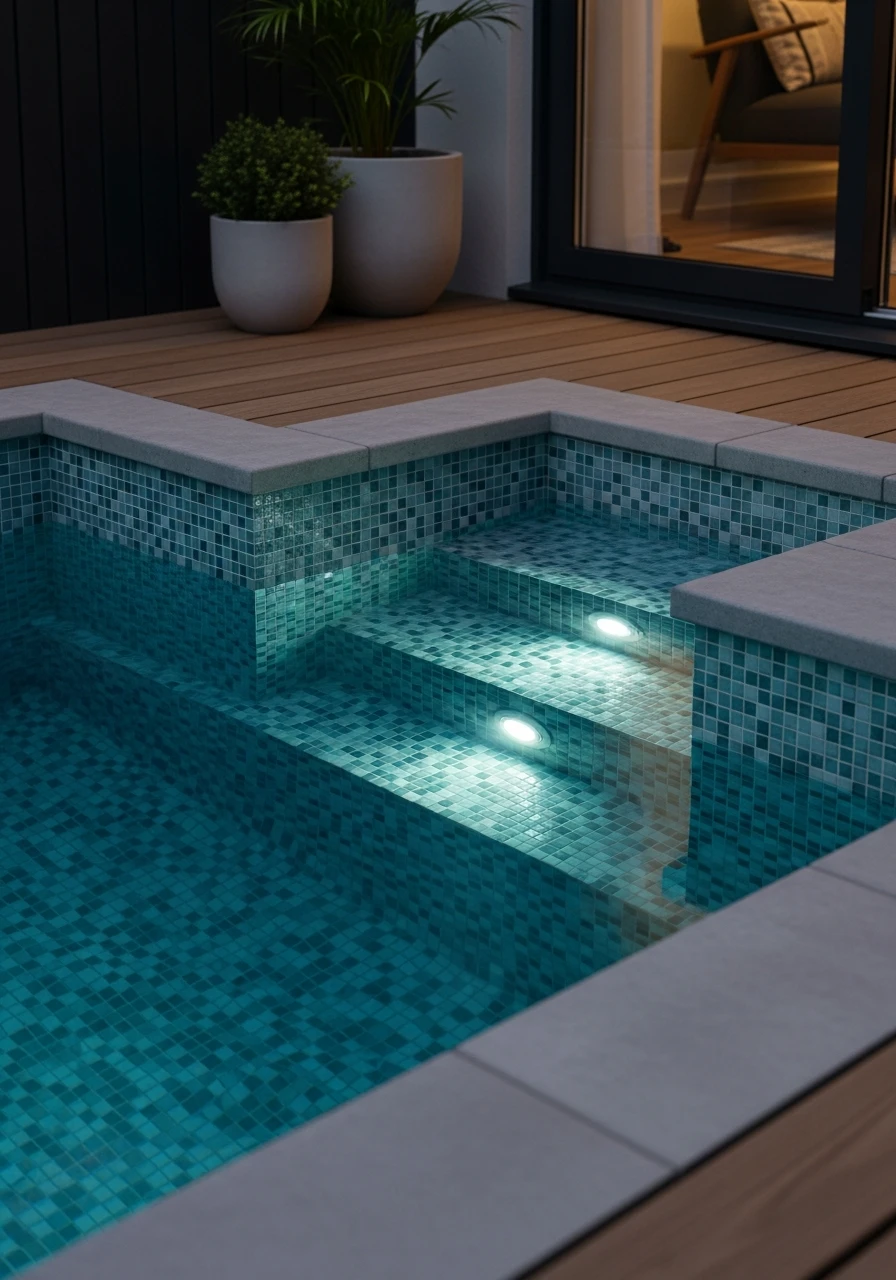 Luminous Tile Accents - 50 Small Backyard Pool Ideas That Look High-End (Even on a Budget)