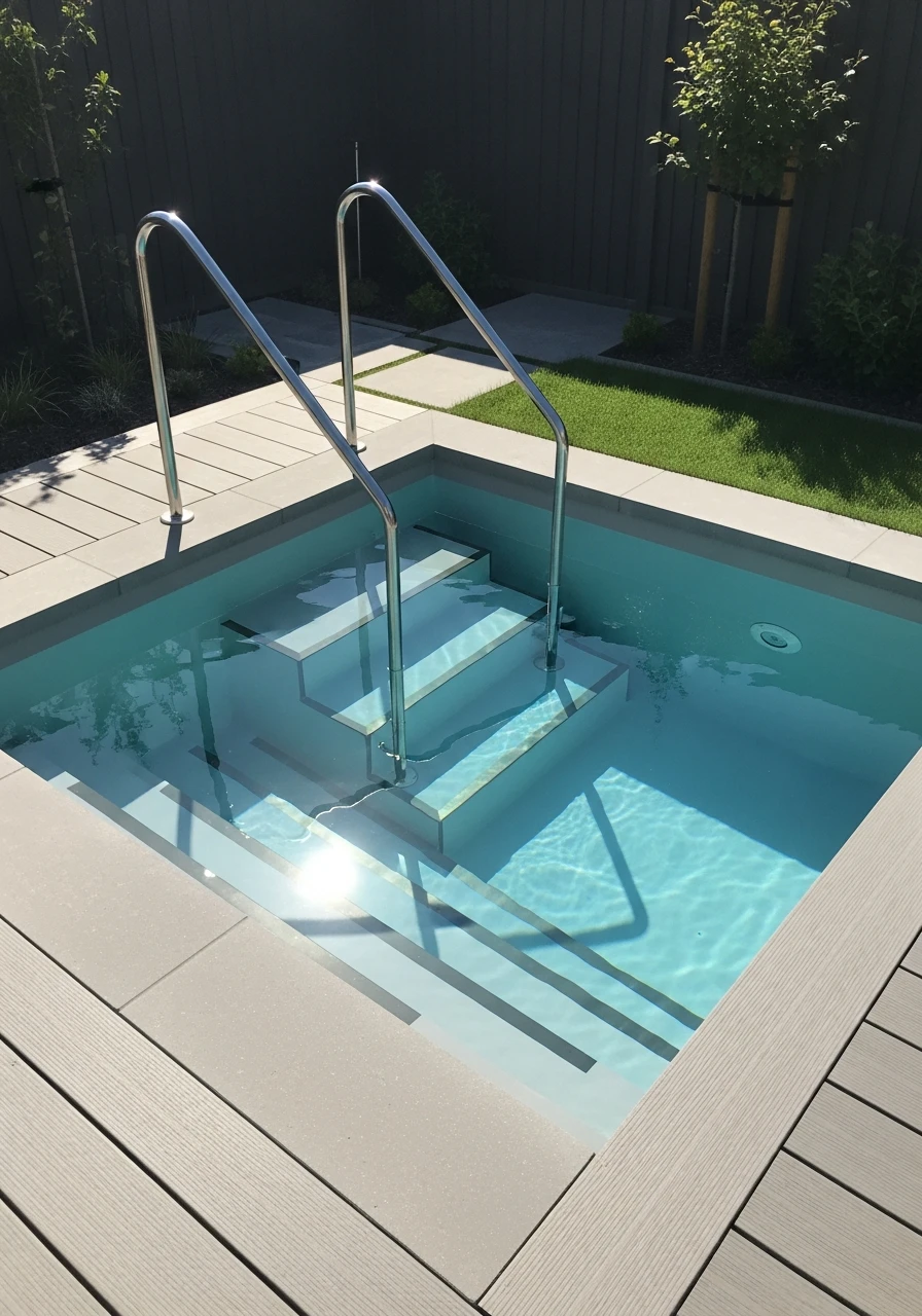 Sleek Glass Steps - 50 Small Backyard Pool Ideas That Look High-End (Even on a Budget)