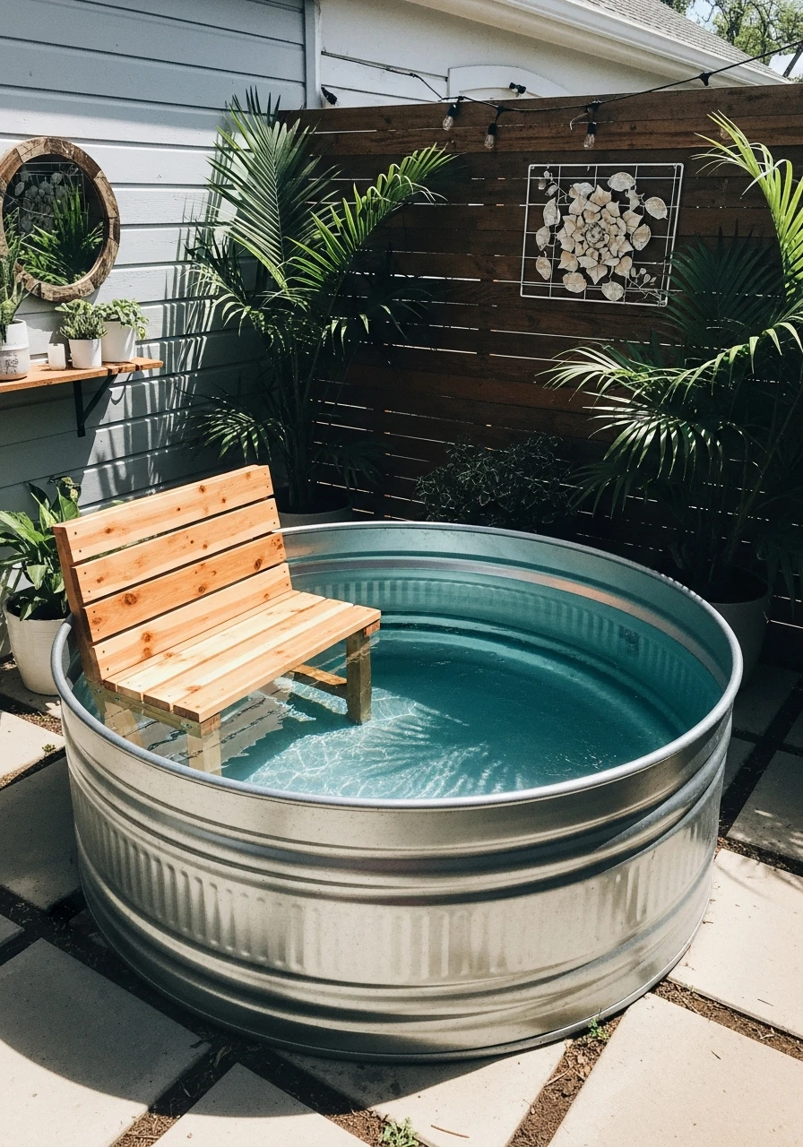 Stock Tank Pool Built-In Seating - 50 Small Backyard Pool Ideas That Look High-End (Even on a Budget)