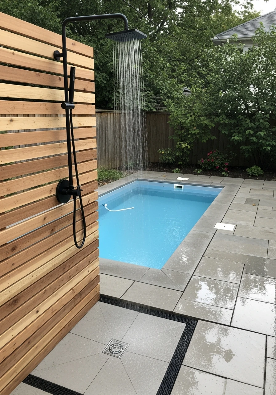 Functional Outdoor Shower - 50 Small Backyard Pool Ideas That Look High-End (Even on a Budget)