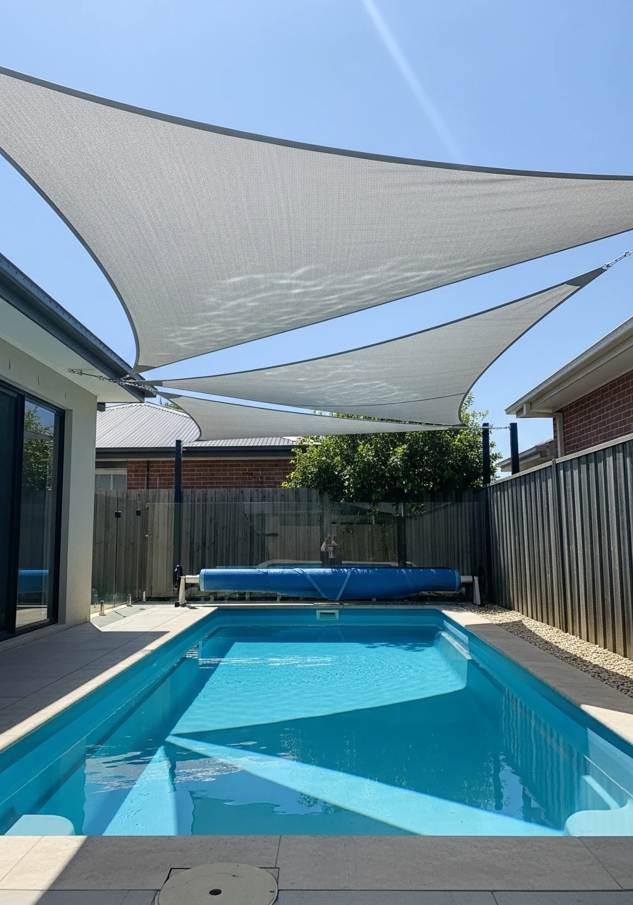 Fabric Shade Sail - 50 Small Backyard Pool Ideas That Look High-End (Even on a Budget)