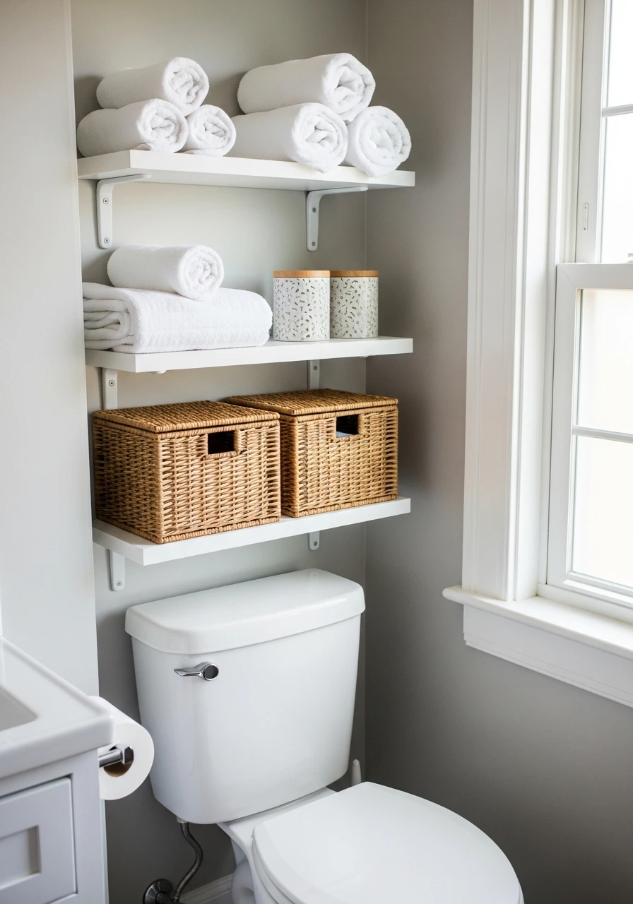 Floating Shelves Over Toilet - 50 Genius Small Bathroom Storage Ideas That Look High-End