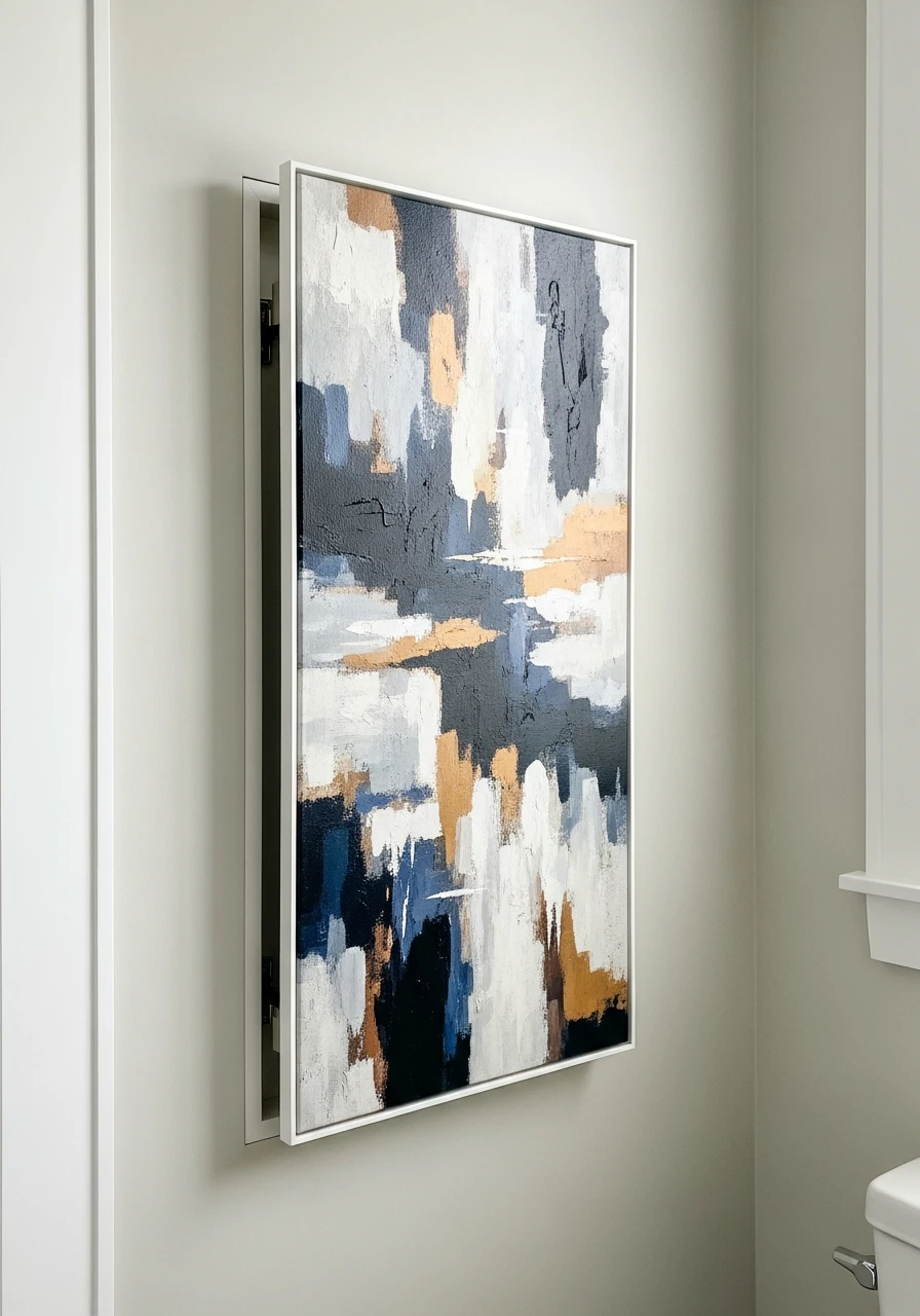 Hide Clutter Behind Art - 50 Genius Small Bathroom Storage Ideas That Look High-End