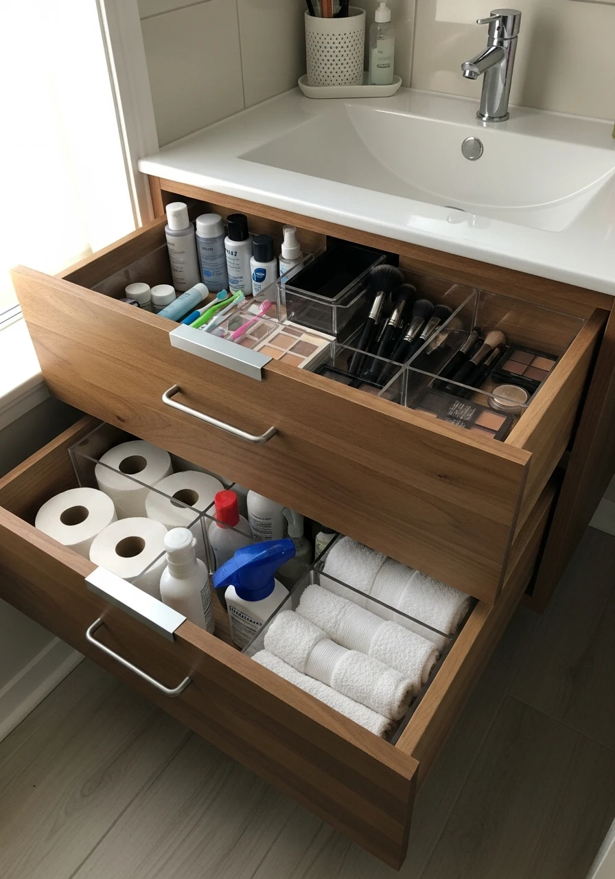 Vanity With Storage Drawers - 50 Genius Small Bathroom Storage Ideas That Look High-End