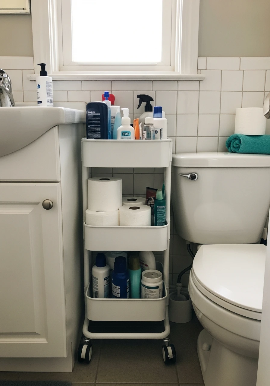 Try Slim Rolling Cart - 50 Genius Small Bathroom Storage Ideas That Look High-End