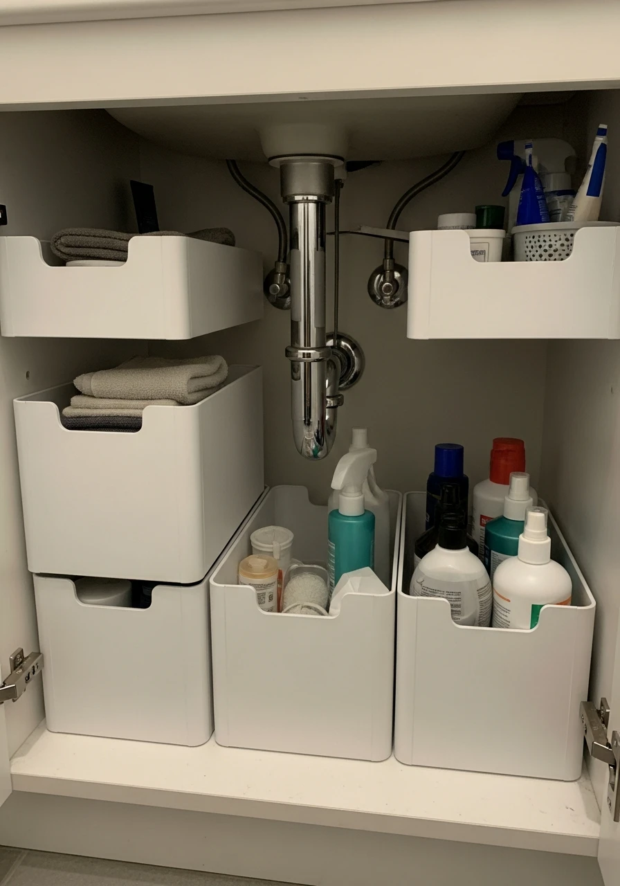 Stack Organizers Under Sink - 50 Genius Small Bathroom Storage Ideas That Look High-End