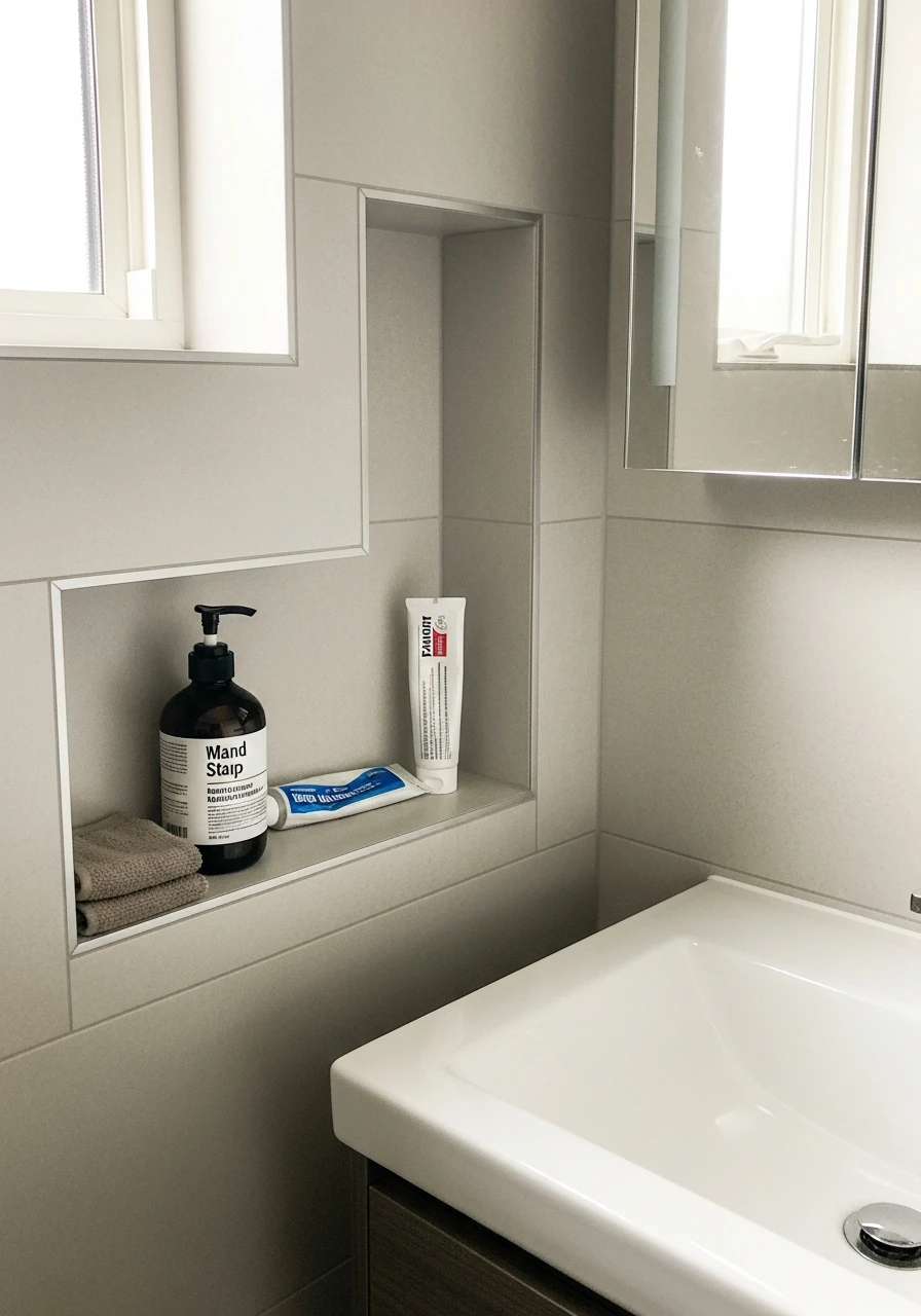 Recessed Niche Near Sink - 50 Genius Small Bathroom Storage Ideas That Look High-End