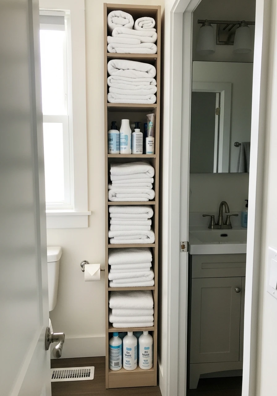 Place Tall Storage Tower - 50 Genius Small Bathroom Storage Ideas That Look High-End