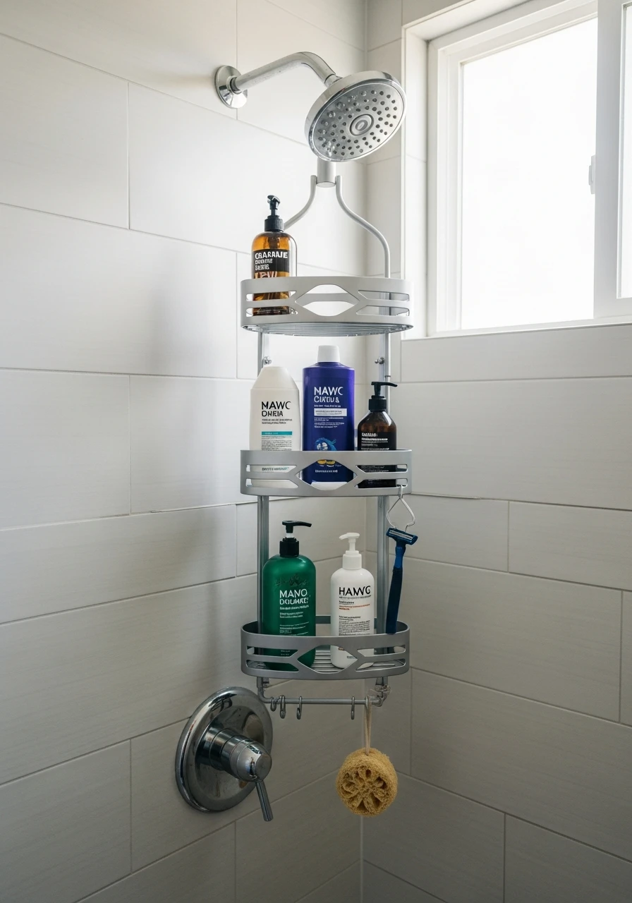 Hanging Shower Caddy - 50 Genius Small Bathroom Storage Ideas That Look High-End