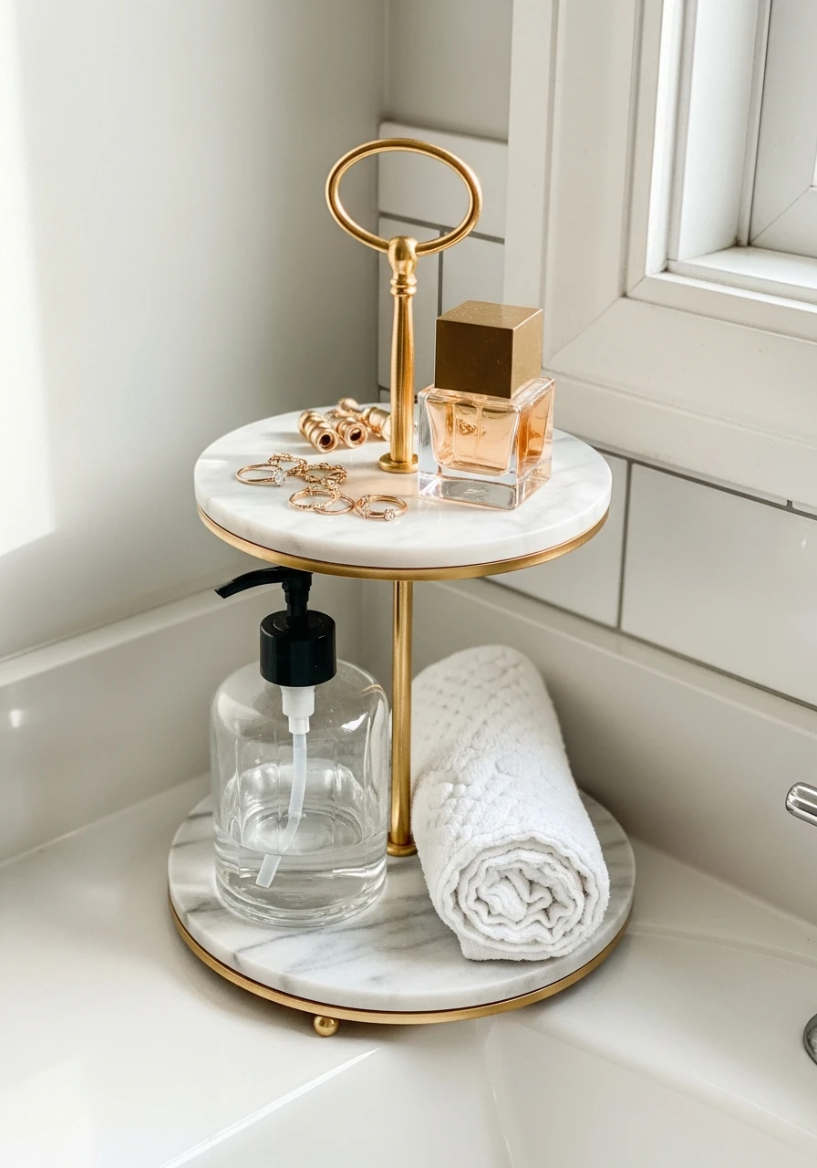 Tiered Countertop Tray - 50 Genius Small Bathroom Storage Ideas That Look High-End