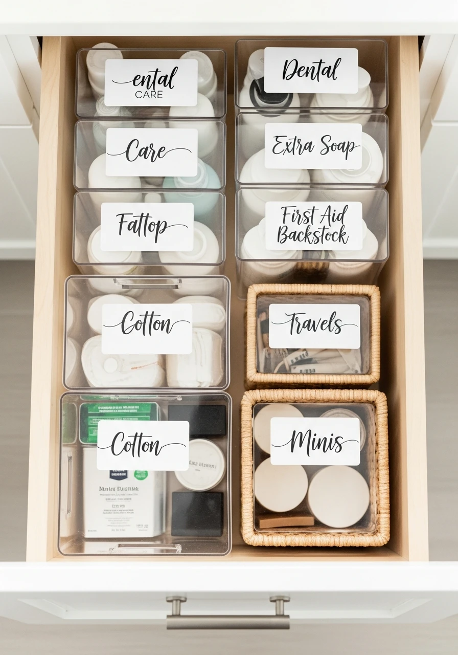 Label Every Container - 50 Genius Small Bathroom Storage Ideas That Look High-End