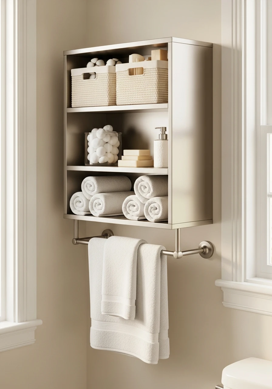 Towel Rack And Shelf - 50 Genius Small Bathroom Storage Ideas That Look High-End