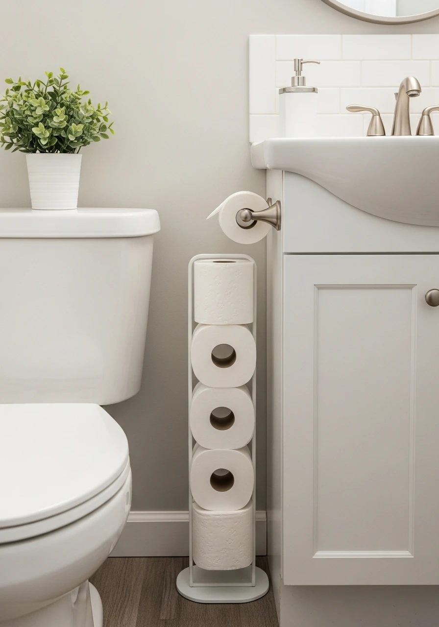 Slim Toilet Paper Stand - 50 Genius Small Bathroom Storage Ideas That Look High-End