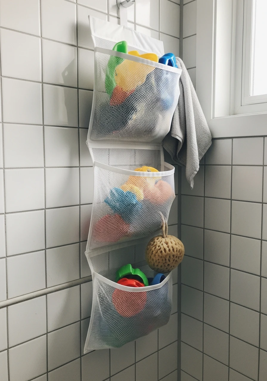 Mesh Pockets Near Shower - 50 Genius Small Bathroom Storage Ideas That Look High-End