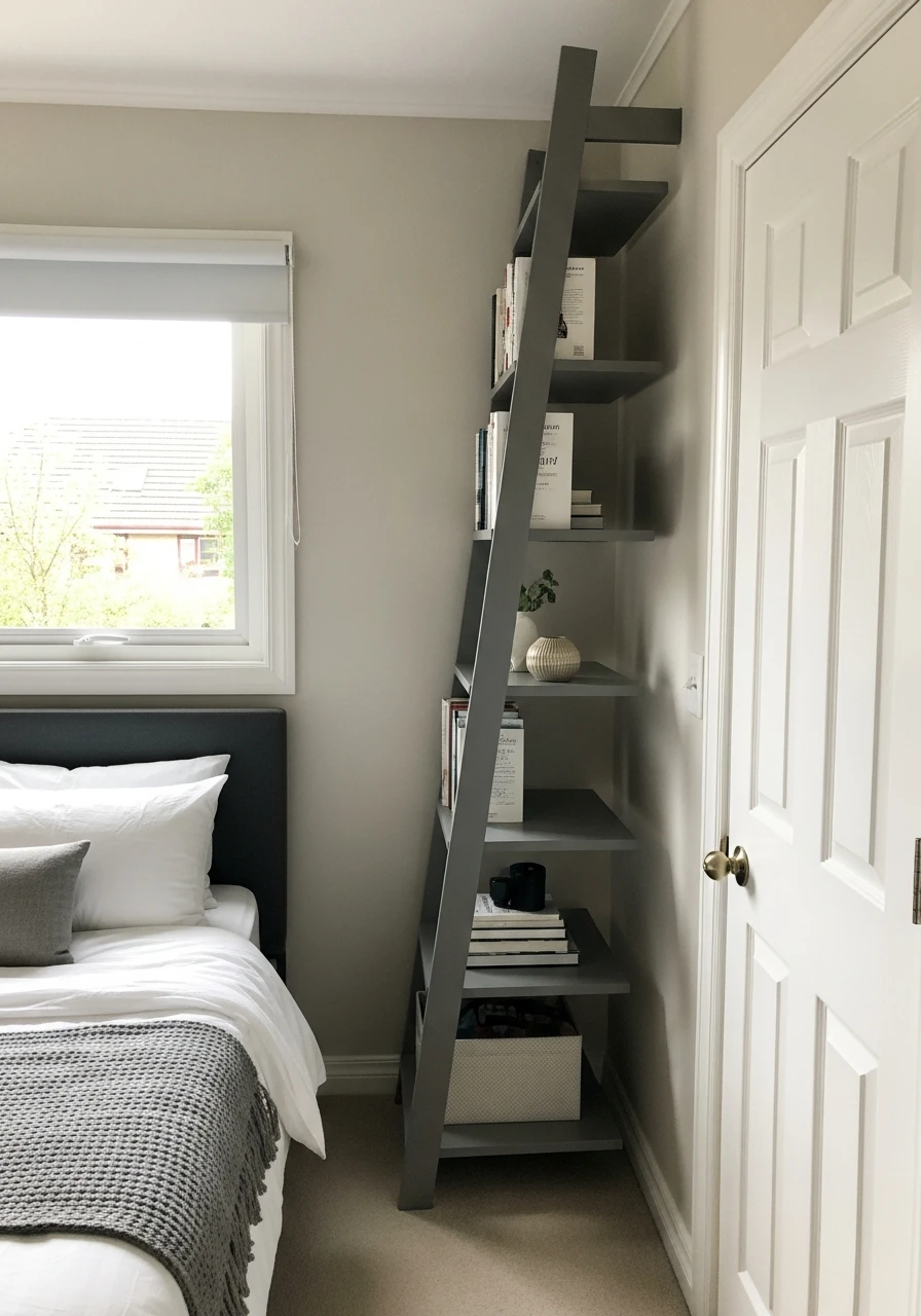Tall Ladder Bookshelf - 50 Smart Small Bedroom Storage Ideas for a Clutter-Free Space