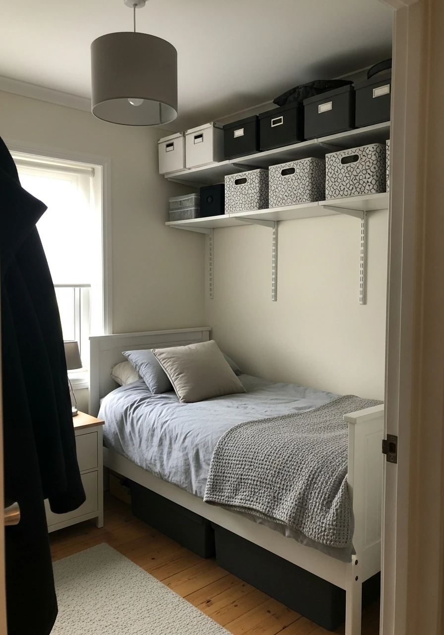 High Ceiling Shelves - 50 Smart Small Bedroom Storage Ideas for a Clutter-Free Space