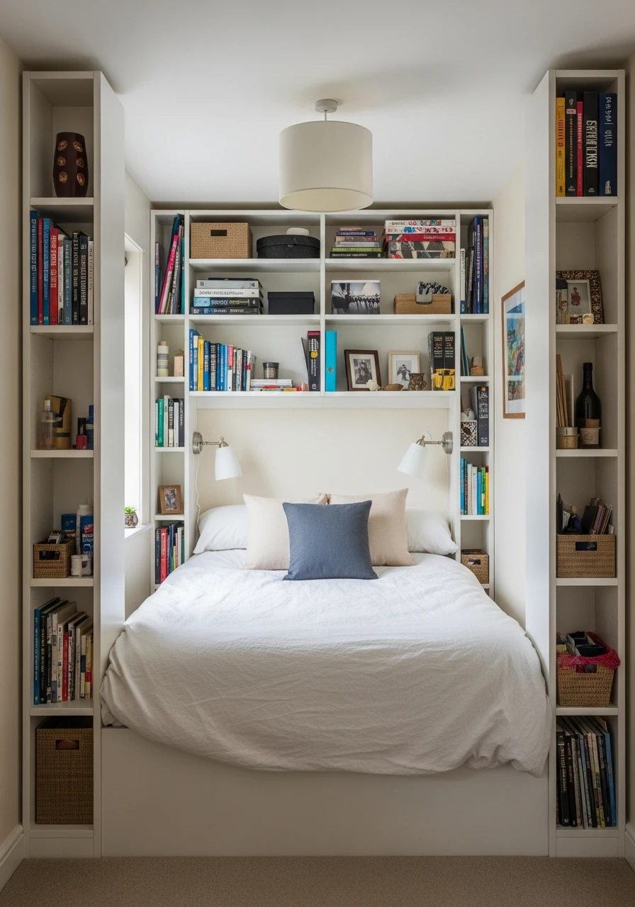 Over-Bed Shelving Unit - 50 Smart Small Bedroom Storage Ideas for a Clutter-Free Space