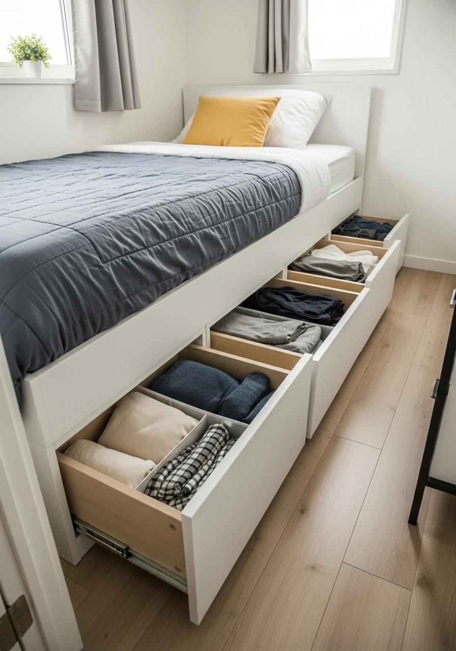 Platform Bed With Drawers - 50 Smart Small Bedroom Storage Ideas for a Clutter-Free Space