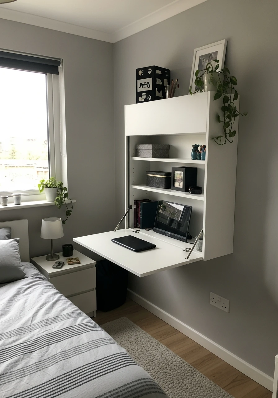 Fold-Down Wall Desk - 50 Smart Small Bedroom Storage Ideas for a Clutter-Free Space