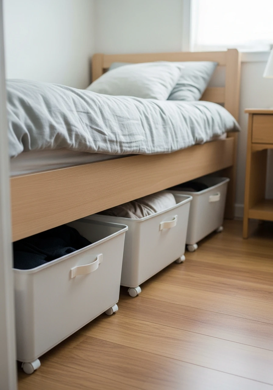 Rolling Under-Bed Bins - 50 Smart Small Bedroom Storage Ideas for a Clutter-Free Space