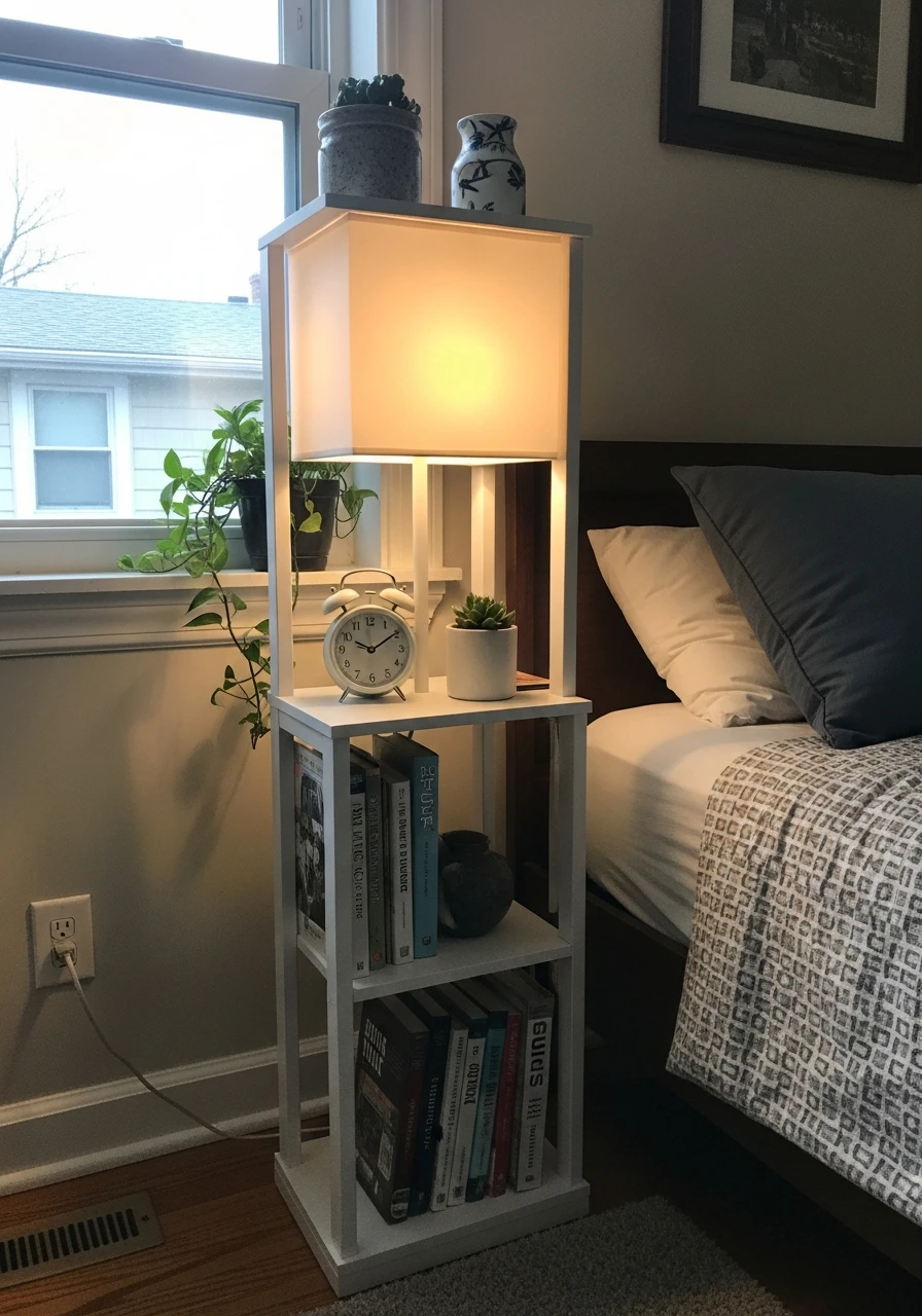 Lamp With Shelving - 50 Smart Small Bedroom Storage Ideas for a Clutter-Free Space