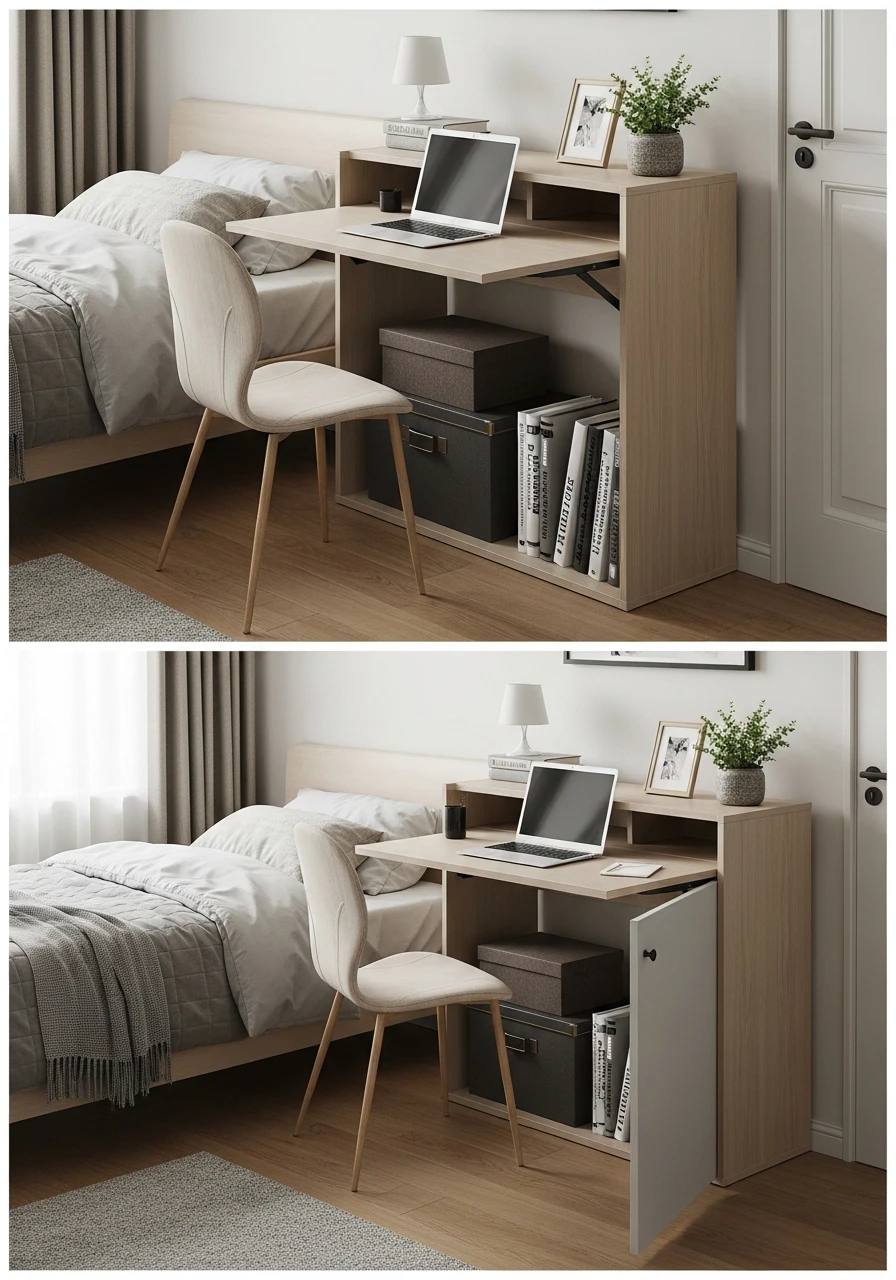 Cabinet Desk: Work & Hide - 50 Smart Small Bedroom Storage Ideas for a Clutter-Free Space